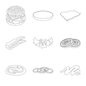 Vector design of burger and sandwich sign. Collection of burger and slice stock Stock Illustration