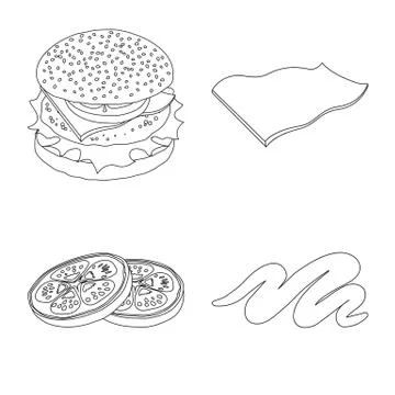 Vector design of burger and sandwich sign. Set of burger and slice vector icon Stock Illustration