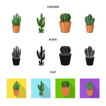 Vector design of cactus and pot logo. Set of cactus and cacti vector icon for Stock Illustration