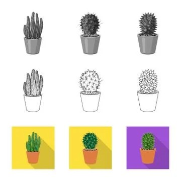 Vector design of cactus and pot icon. Collection of cactus and cacti vector icon Stock Illustration