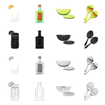 Vector design of cafe and Latin symbol. Set of cafe and national vector icon for Stock Illustration