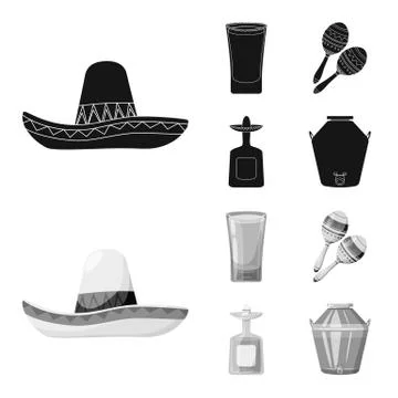 Vector design of cafe and Latin sign. Collection of cafe and national stock Stock Illustration