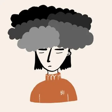 Vector design of calm lady with clouds over head Stock Illustration