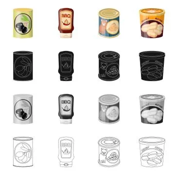 Vector design of can and food logo. Collection of can and package stock vector Stock Illustration