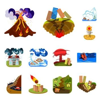 Vector design of cataclysm and disaster sign. Set of cataclysm and apocalypse Stock Illustration