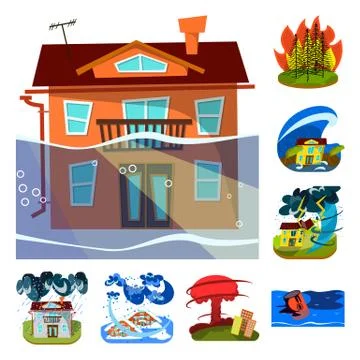 Vector design of cataclysm and disaster sign. Set of cataclysm and apocalypse Stockillustratie