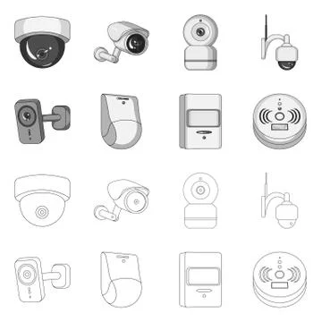 Vector design of cctv and camera sign. Set of cctv and system stock symbol for Illustrazione stock