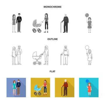 Vector design of character and avatar symbol. Set of character and portrait Stock Illustration