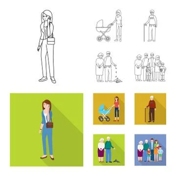 Vector design of character and avatar sign. Set of character and portrait stock Illustrazione stock