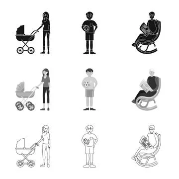 Vector design of character and avatar logo. Collection of character and portrait Illustrazione stock