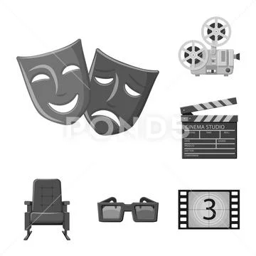 Vector design of cinematography and studio symbol. Collection of cinematography Stock Illustration