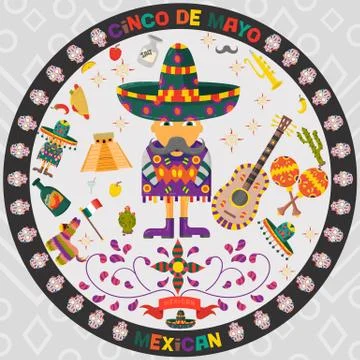Vector design in circular ornament 1 on Mexican theme of Cinco de mayo celebr Stock Illustration