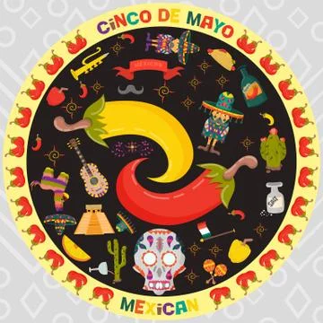 Vector design in circular ornament 10 on Mexican theme of Cinco de mayo celeb Stock Illustration