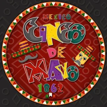 Vector design in circular ornament 5 on Mexican theme celebrating Cinco de ma Stock Illustration