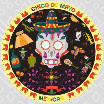 Vector design in circular ornament 6 on Mexican theme of Cinco de mayo celebr Stock Illustration