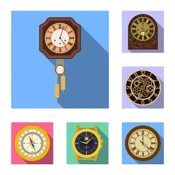 Vector design of clock and time symbol. Collection of clock and circle stock Stock Illustration
