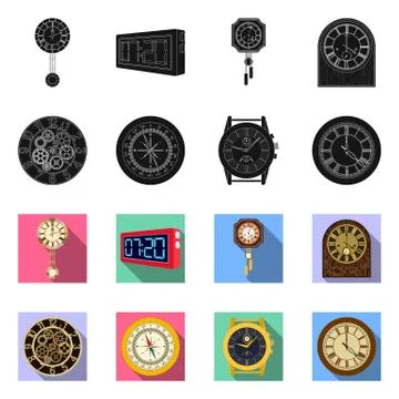 Vector design of clock and time icon. Collection of clock and circle stock Stock Illustration