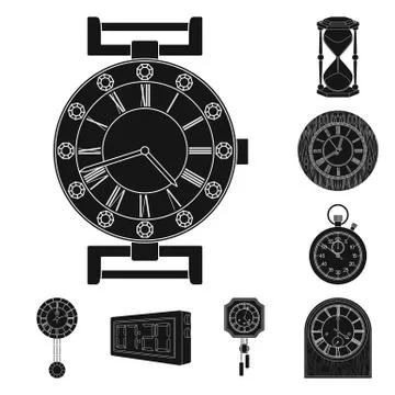 Vector design of clock and time sign. Set of clock and circle stock vector Illustrazione stock