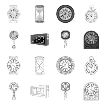Vector design of clock and time icon. Set of clock and circle stock symbol for Stock Illustration