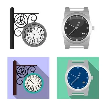 Vector design of clock and time logo. Set of clock and circle vector icon for Stock Illustration