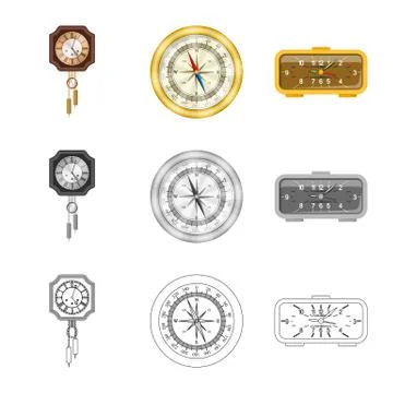 Vector design of clock and time sign. Set of clock and circle stock symbol for Stock Illustration