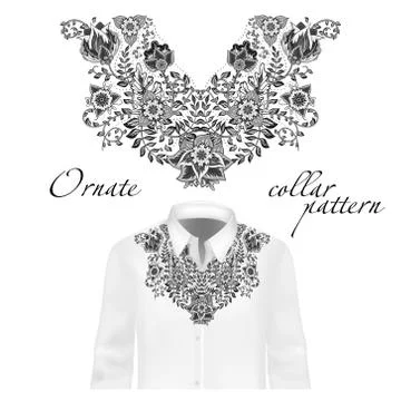 Vector design for collar shirts, blouses. Colorful ethnic flowers neck Illustrazione stock