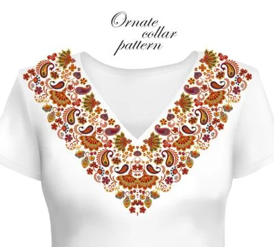 Vector design for collar shirts, shirts, blouses. Colorful ethnic flowers neck Illustrazione stock