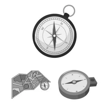 Vector design of compass and travel sign. Collection of compass and orientation Stock Illustration