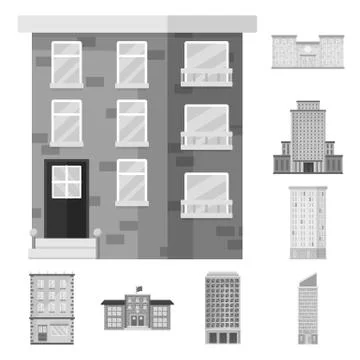 Vector design of construction and city symbol. Set of construction and center Ilustración de archivo