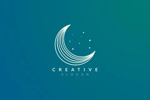 Vector design of a crescent moon with bright golden minimalist and modern sta Stock Illustration