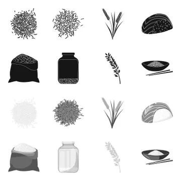 Vector design of crop and ecological symbol. Set of crop and cooking stock Illustrazione stock
