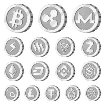 Vector design of cryptocurrency and coin symbol. Collection of cryptocurrency Stock Illustration
