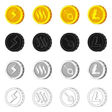 Vector design of cryptocurrency and coin sign. Collection of cryptocurrency and Stock Illustration