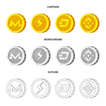 Vector design of cryptocurrency and coin symbol. Set of cryptocurrency and Stock Illustration