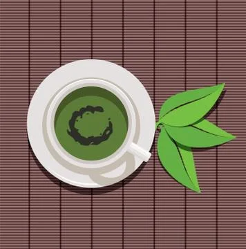 Vector design of cup of green tea and green leaves Stock Illustration