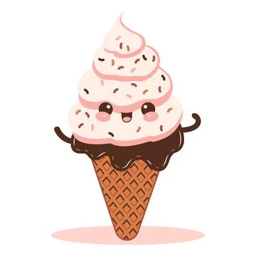 Vector Design of Cute Chocolate Cone Ice Cream Cartoon Character with Happy.. Stock Illustration