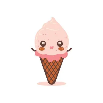 Vector Design of Cute Pink Strawberry Cone Ice Cream Cartoon Character with.. Stock Illustration