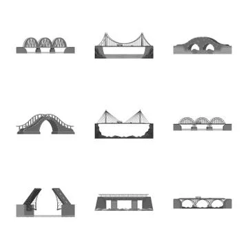 Vector design of design and construct logo. Set of design and bridge stock Illustrazione stock
