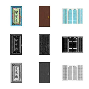 Vector design of door and front logo. Set of door and wooden stock symbol for Stock Illustration
