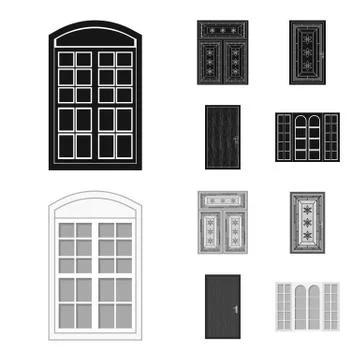 Vector design of door and front logo. Collection of door and wooden stock vector Illustration