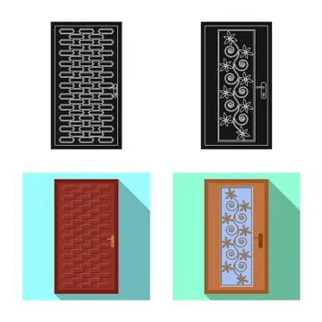 Vector design of door and front logo. Set of door and wooden stock symbol for Illustration