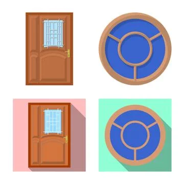 Vector design of door and front logo. Set of door and wooden vector icon for Illustration