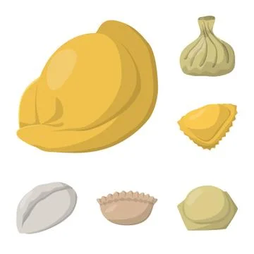 Vector design of dumplings and food logo. Collection of dumplings and stuffed Stock Illustration