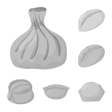 Vector design of dumplings and stuffed logo. Set of dumplings and dish stock Stock Illustration