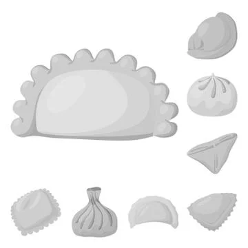 Vector design of dumplings and stuffed logo. Set of dumplings and dish vector Stock Illustration