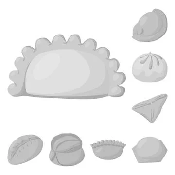 Vector design of dumplings and stuffed logo. Collection of dumplings and dish Stock Illustration