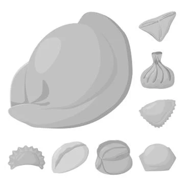 Vector design of dumplings and stuffed logo. Set of dumplings and dish stock Stock Illustration