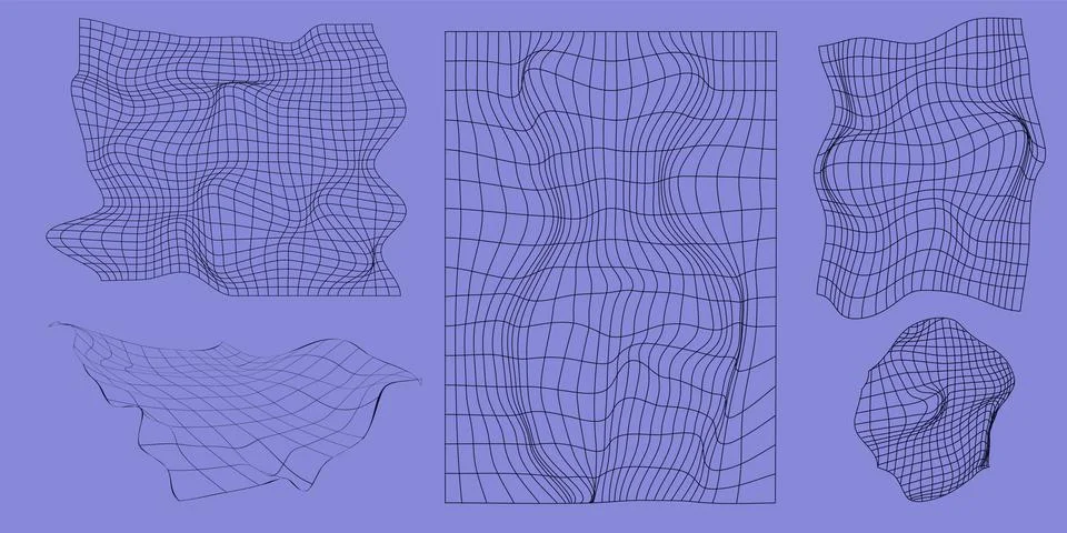 Vector design. Dynamic mesh patterns, wave-like distortions, and fluid Stock Illustration