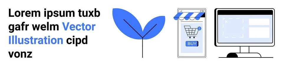 Vector Design of E-commerce, Technology, and Environmental Awareness Elements Illustrazione stock