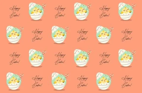 Vector Design Of Easter Pattern Of Cute Easter Chick On Peach Background Stock Illustration